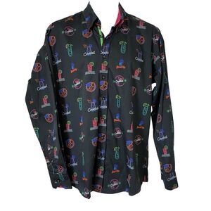 Claudio Lugli Couture Shirt Men's Large Black Cocktails Stand Up Limited Edition